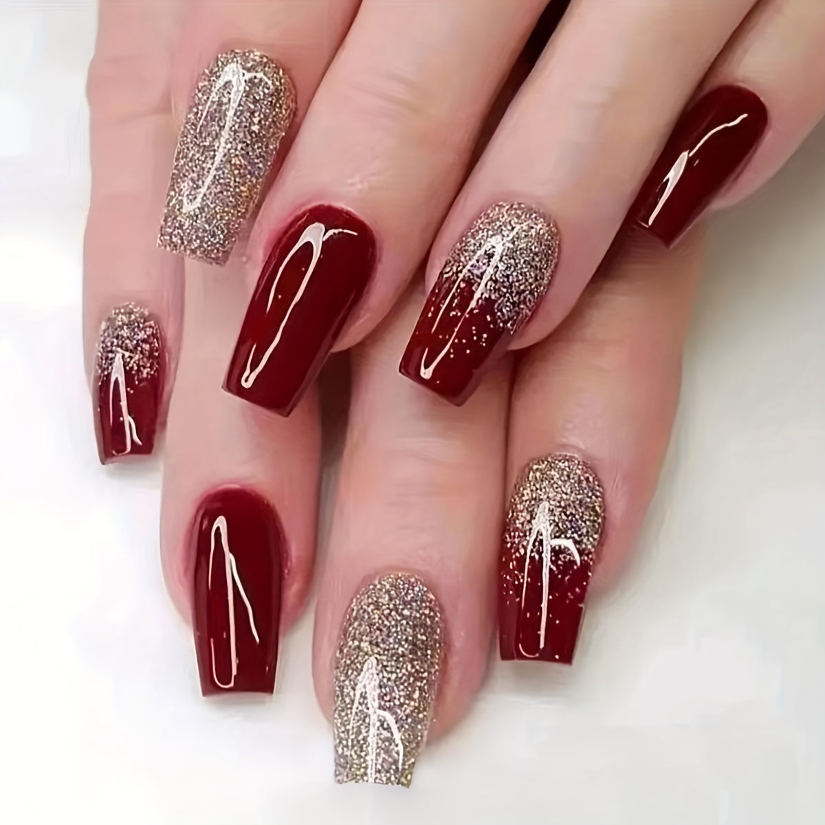 Golden Glitter Square Press On Nails