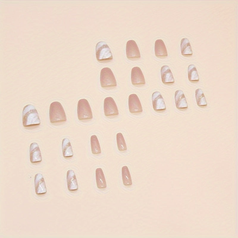 White Water Ripple Shape Pattern , Golden Glitter Powder With Design Pinkish Nail Art
